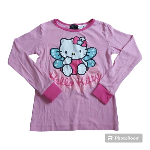 HELLO Kitty Girls Pink 100% Cotton Graphic Long Sleeved Pajama Top - Size 8Y - Picture 1 of 7